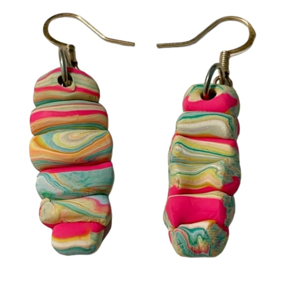 Handmade colorful rainbow swirl clay drop earrings